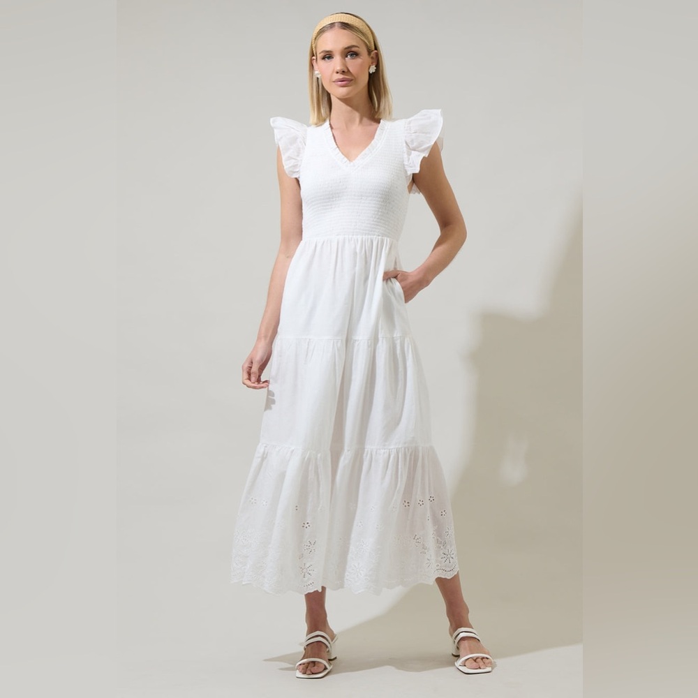 White Ruffle Maxi Dress Tiered  Small NWT SUGARLIPS